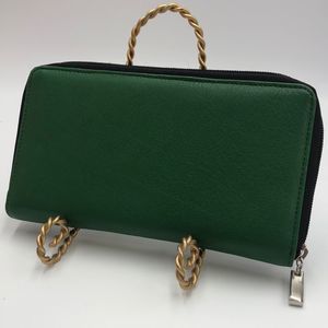 NEW WCM Green leather Wallet zip around full size